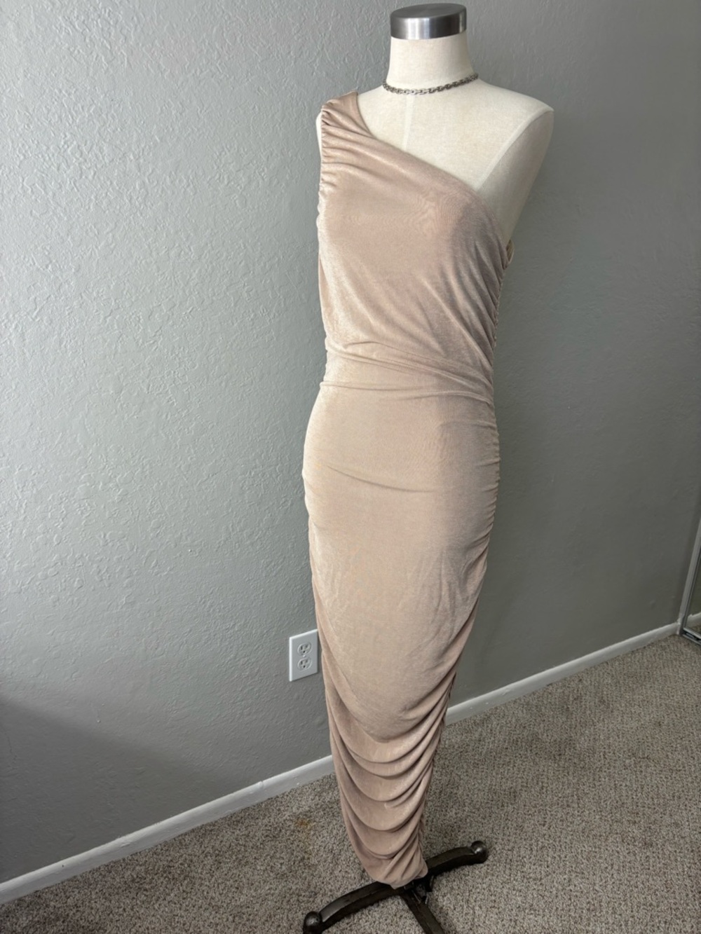 One-Shoulder Ruched Maxi Dress in Blush